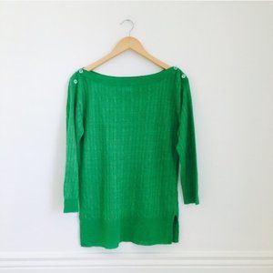 J.Crew Green Cable Knit Linen Boatneck Sweater